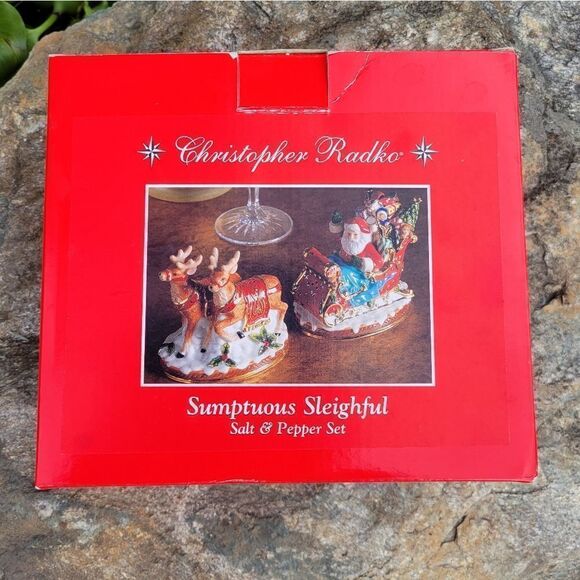 Santa Sleigh & Reindeer Salt & Pepper Shaker Christopher Radko - Picture 3 of 12